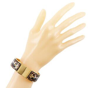 HERMES Location Email Bracelet Shippo Horse Pattern Bangle black Plated Go